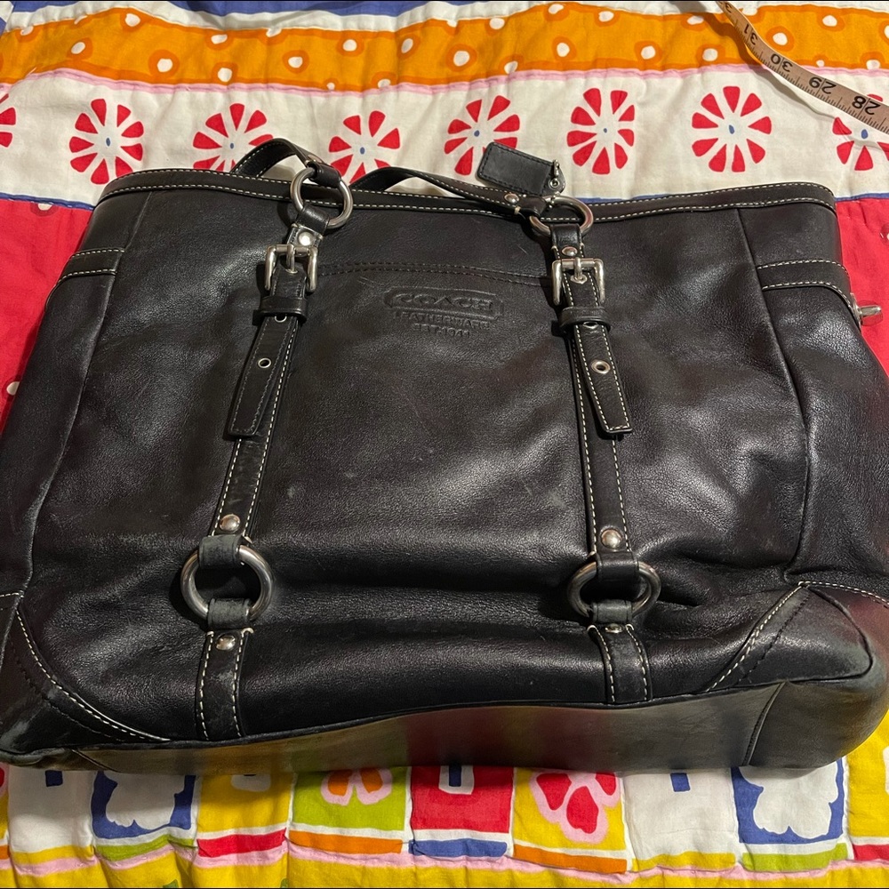 Black leather Coach tote bag
